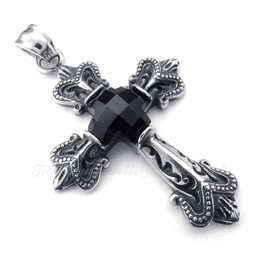 Black Zircon Cross Titanium Pendant Necklace (Free Chain)