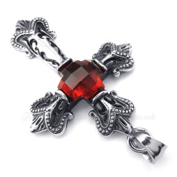Titanium Red Zircon Cross Pendant Necklace (Free Chain)
