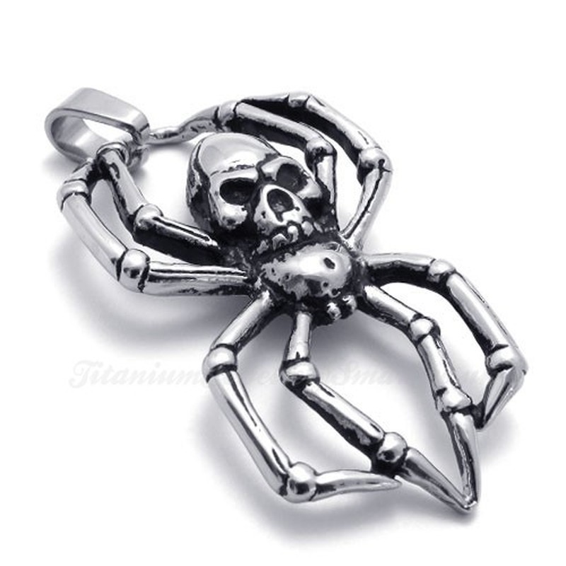 Titanium Skull Spider Pendant Necklace (Free Chain)