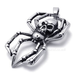 Titanium Skull Spider Pendant Necklace (Free Chain)