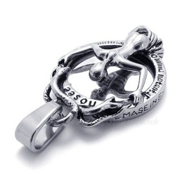 Skull Titanium Pendant Necklace With A Inverted image (Free Chain)