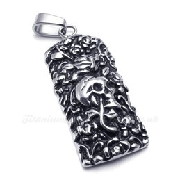Rose Skull Cards Shaped Titanium Pendant Necklace (Free Chain)