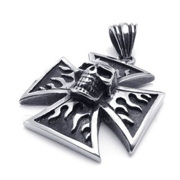 Skull Titanium Cross Pendant Necklace (Free Chain)