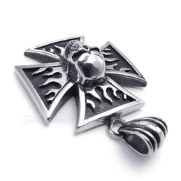 Skull Titanium Cross Pendant Necklace (Free Chain)