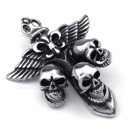 Wings Titanium Skull Pendant Necklace (Free Chain)
