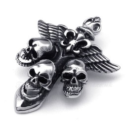 Wings Titanium Skull Pendant Necklace (Free Chain)