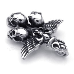 Wings Titanium Skull Pendant Necklace (Free Chain)