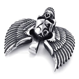 Skull Wings Titanium Pendant Necklace (Free Chain)