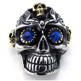 Blue Eyes Titanium Skull Pendant Necklace (Free Chain)