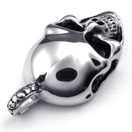 Silver Titanium Skull Pendant Necklace (Free Chain)