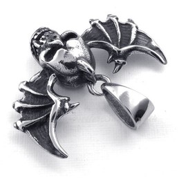 Wings Titanium Skull Pendant Necklace (Free Chain)
