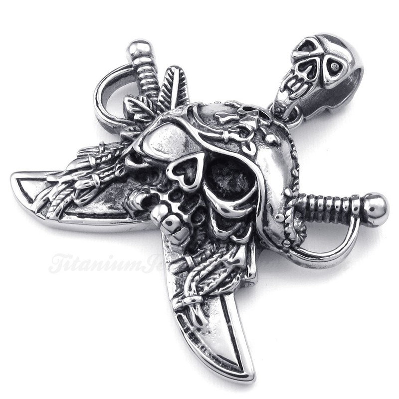 Titanium Skull Corsair Pendant Necklace (Free Chain)