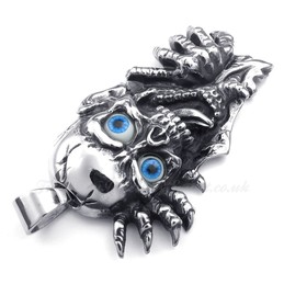 Titanium Blue Eyes Skull Pendant Necklace (Free Chain)