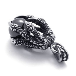 Eagle Claws Titanium Pendant Necklace With Black Zircon (Free Chain)