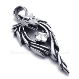 Wolf-head Titanium Pendant Necklace (Free Chain)
