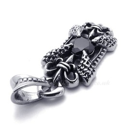 Titanium Pendant Necklace With Black Zircon (Free Chain)