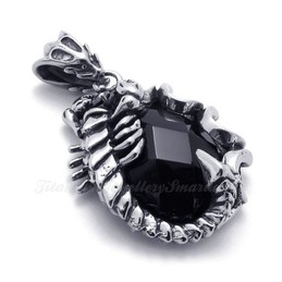 Titanium Scorpion Pendant Necklace With Black Zircon (Free Chain)