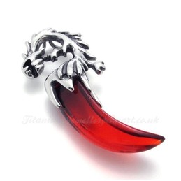 Titanium Red Dragon Tooth Pendant Necklace (Free Chain)