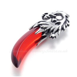 Titanium Red Dragon Tooth Pendant Necklace (Free Chain)