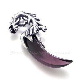 Titanium Purple Dragon Tooth Pendant Necklace (Free Chain)