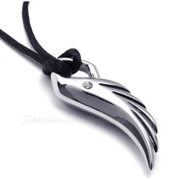 Feather Titanium Pendant Necklace With String (Free Chain)