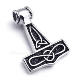 Thor's Hammer Titanium Pendant Necklace With Sheep's Head (Free Chain)