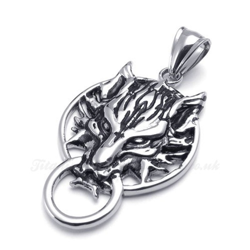 Wolf's Head Titanium Pendant Necklace (Free Chain)