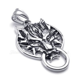 Wolf's Head Titanium Pendant Necklace (Free Chain)