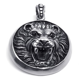 Titanium Lion Head Pendant Pendant Necklace With Black Eye (Free Chain)