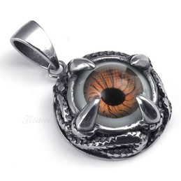 Titanium Brown Eyes Pendant Necklace (Free Chain)