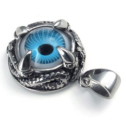 Blue Color Titanium Eyes Pendant Necklace (Free Chain)