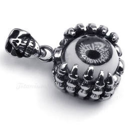Titanium Eyes Pendant Necklace Adorned With Skull (Free Chain)