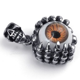 Titanium Eyes Pendant Necklace Adorned Witb Skull (Free Chain)