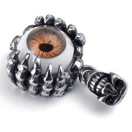 Titanium Eyes Pendant Necklace Adorned Witb Skull (Free Chain)