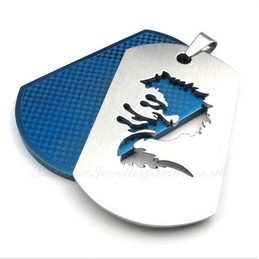 Blue Cards Titanium Wolf Pendant Necklace (Free Chain)