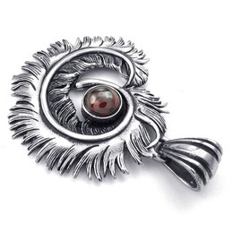 Red Zircon Titanium Feather Pendant Necklace (Free Chain)
