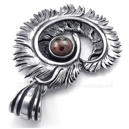 Red Zircon Titanium Feather Pendant Necklace (Free Chain)