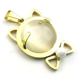 Gold Titanium Cats Eye Pendant Necklace (Free Chain)