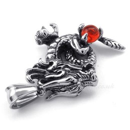 Exquisite Red Zircon Titanium Dragon Pendant Necklace (Free Chain)