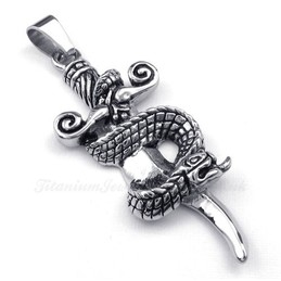 Titanium Snake Sword Pendant Necklace (Free Chain)