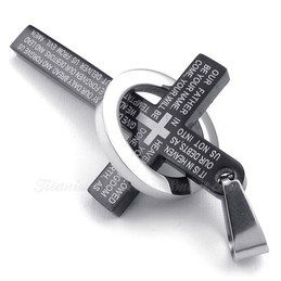 Scripture Titanium Black Cross Pendant Necklace (Free Chain)