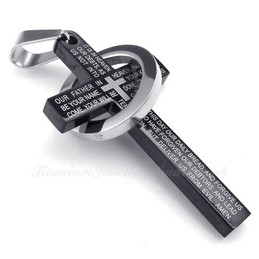 Scripture Titanium Black Cross Pendant Necklace (Free Chain)