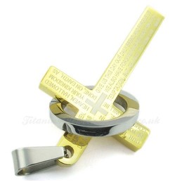 Scripture Titanium Gold Cross Pendant Necklace (Free Chain)