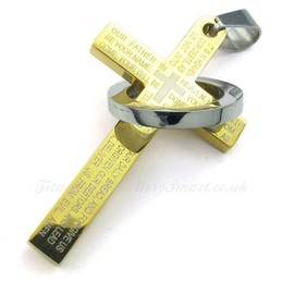 Scripture Titanium Gold Cross Pendant Necklace (Free Chain)