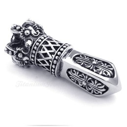 Black Zircon Titanium Imperial Crown Pendant Necklace (Free Chain)