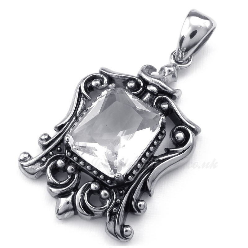 White Zircon Titanium Pendant Necklace (Free Chain)
