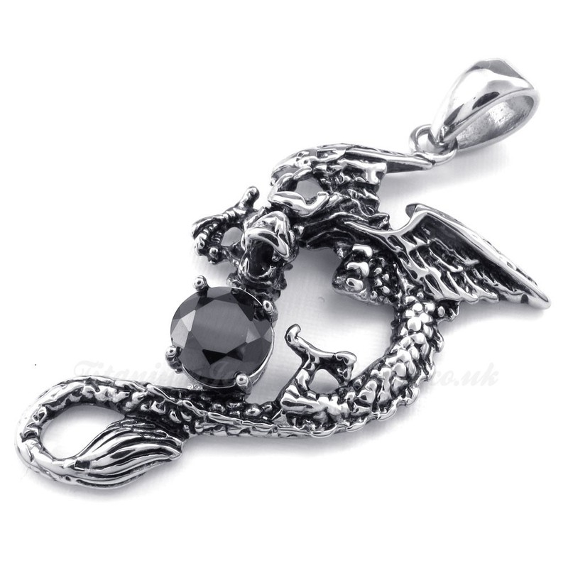 Black Zircon Titanium Pterosaur Pendant Necklace (Free Chain)