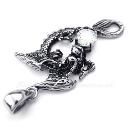 White Zircon Titanium Pterosaur Pendant Necklace (Free Chain)