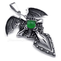 Green Beads Titanium Pterosaur Pendant Necklace (Free Chain)