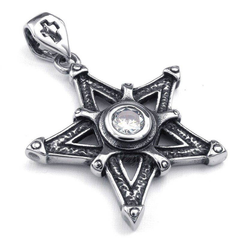 White Zircon Titanium Star Pendant Necklace (Free Chain)